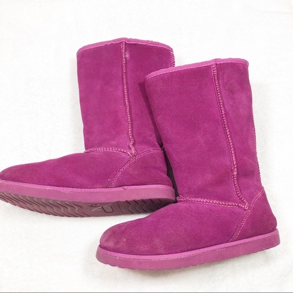 🔥SALE🔥 Fuchsia suede pull on faux fur lining boots kids Sz 3 - Picture 2 of 11